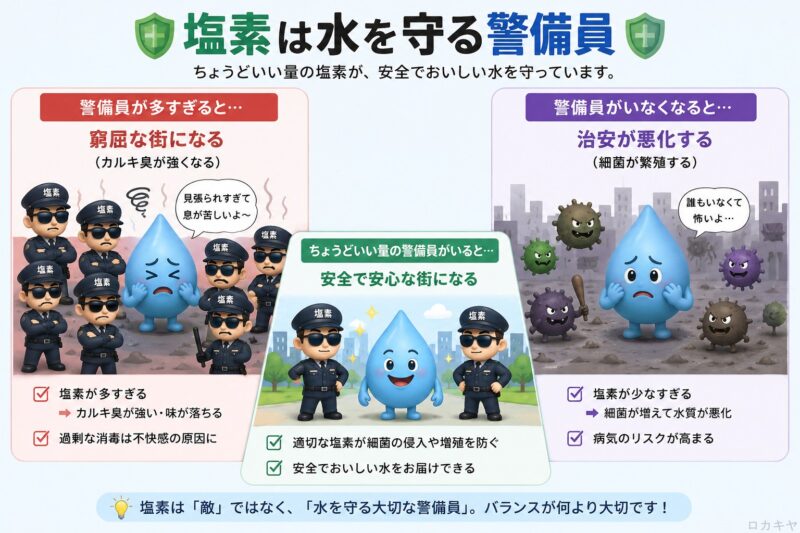 塩素は水を守る警備員