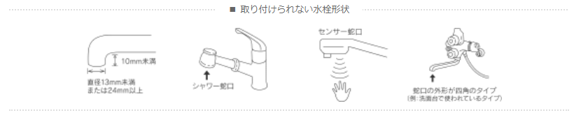 蛇口直結型浄水器が取り付け出来ない水栓