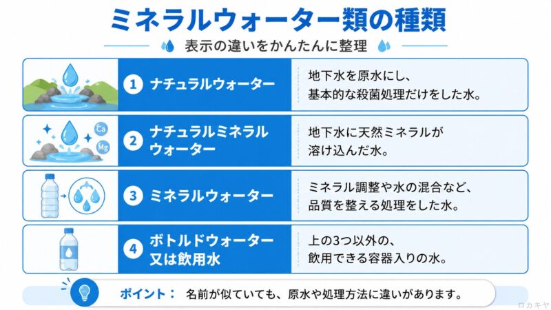 ミネラルウォーターの種類