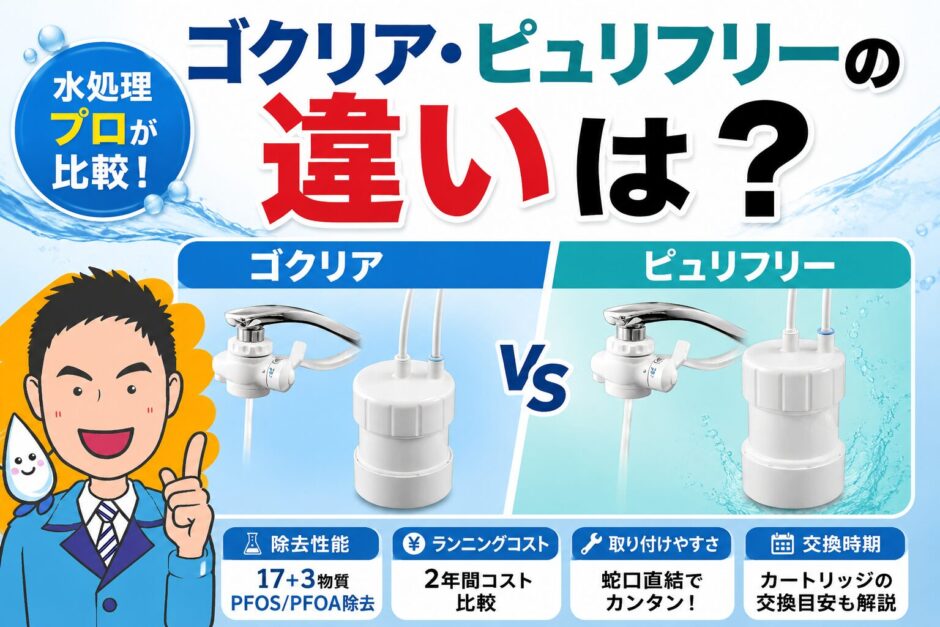 ゴクリア・ピュリフリーの違いは？キッツ卓上浄水器を水処理プロが比較
