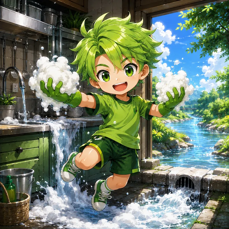 陰イオン界面活性剤のキャラクターイラスト